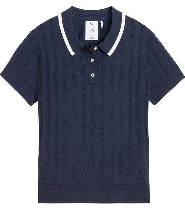 Puma AP Pointelle Women’s Golf Polo in deep navy - front view