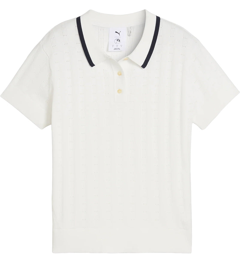 Puma AP Pointelle Women’s Golf Polo in warm white - front view