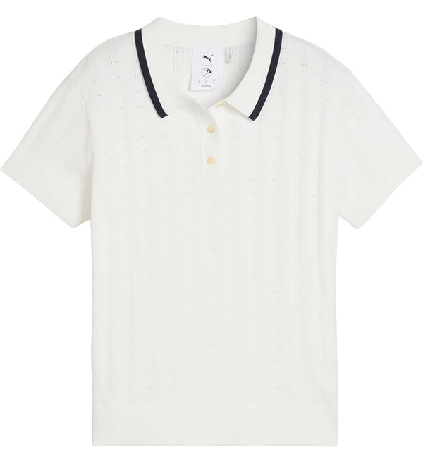 Puma AP Pointelle Women’s Golf Polo in warm white - front view