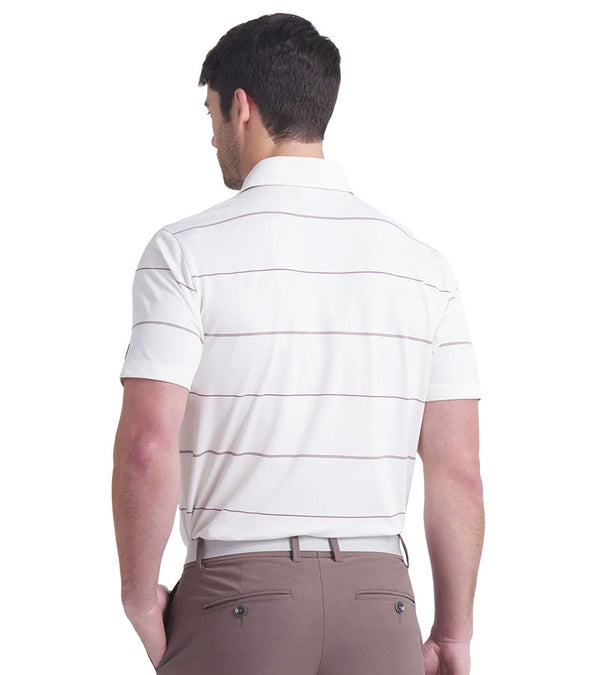 Puma AP Rugby Stripe Mens Golf Polo in Warm White- partial model back view