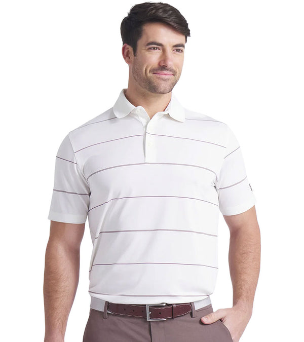Puma AP Rugby Stripe Mens Golf Polo in Warm White- partial model front view