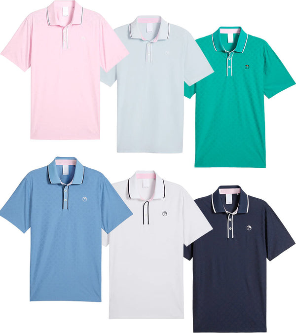 Puma AP Tipped Jacquard Mens Golf Polo in 6 colors - Peaceful Blue , Sparkling Green , Zen Blue, Deep Navy, White Glow, and  Pale Pink front view