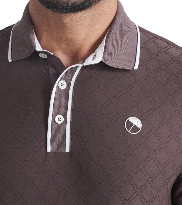 Puma AP Tipped Jacquard Mens Golf Polo in Flat Bronze - closeup of collar