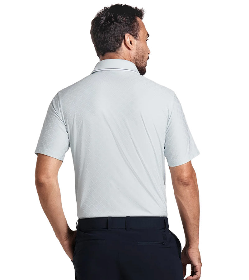 Puma AP Tipped Jacquard Mens Golf Polo in Peaceful Blue - partial model back 