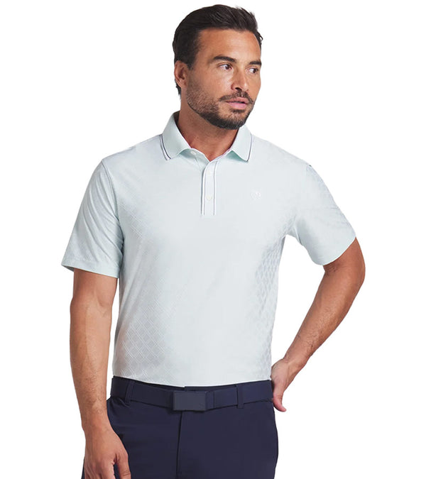 Puma AP Tipped Jacquard Mens Golf Polo in Peaceful Blue - partial model front
