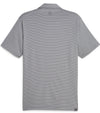 Puma Mens MATTR Bay Golf Polo Back in Ash Gray / Puma Black with simple thin stripes in different colors and logo at top.