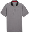 Puma Mens MATTR Century Golf Polo Front in Warm White / Intense Red with a micro all-over pattern print and contrasting collar with vibrant inner placket color that adds a pop of color.