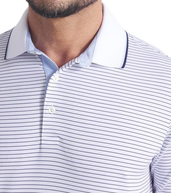 Puma MATTR Elevated Stripe Mens Golf Polo Shirt in Haute Tropic / Deep Navy-  closeup of collar