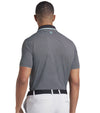 Puma Mens MATTR Elevated Stripe Golf Polo Model Back in Puma Black / Aquatic has a refined stripe pattern with a bold black collar with light Aquatic accents, complemented by a vibrantly colored accented inner placket for a polished look.