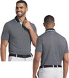Puma MATTR Elevated Stripe Mens Golf Polo Shirt in  Puma Black / Aquatic- partial model front and back views
