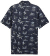 Puma Mens MATTR Flock Golf Polo Back in Deep Navy / Pele Yellow stripe in a duck wild life print on navy.