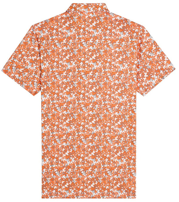 Puma Mens MATTR Lillie Golf Polo shirt back in White Glow / Rickie Orange with a little lilies all-over floral print.