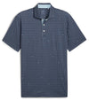 Puma Mens MATTR Pup Golf Polo Shirt Front in Deep Navy / Silver Sky with a tiny set pattern of stylized pups with a coordinating color on the inside of the collar and 3 button placket.