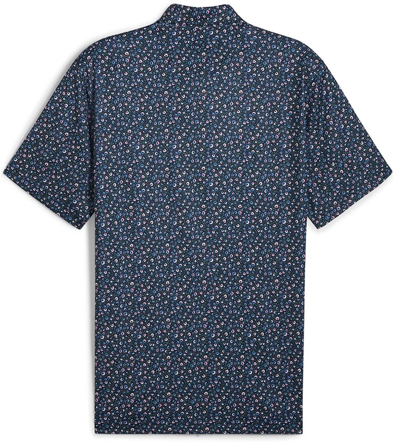 Puma Mens MATTR Soto Golf Polo Shirt back in Deep Navy / Mauved Out with a tiny all-over floral print.