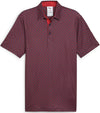 Puma Mens Volition Multi Flag Golf Polo Shirt - front in Deep Navy / Strong Red    with a set pattern of little flags. The red accent color of the inner collar and 3 button placket gives a pop to the all over look.