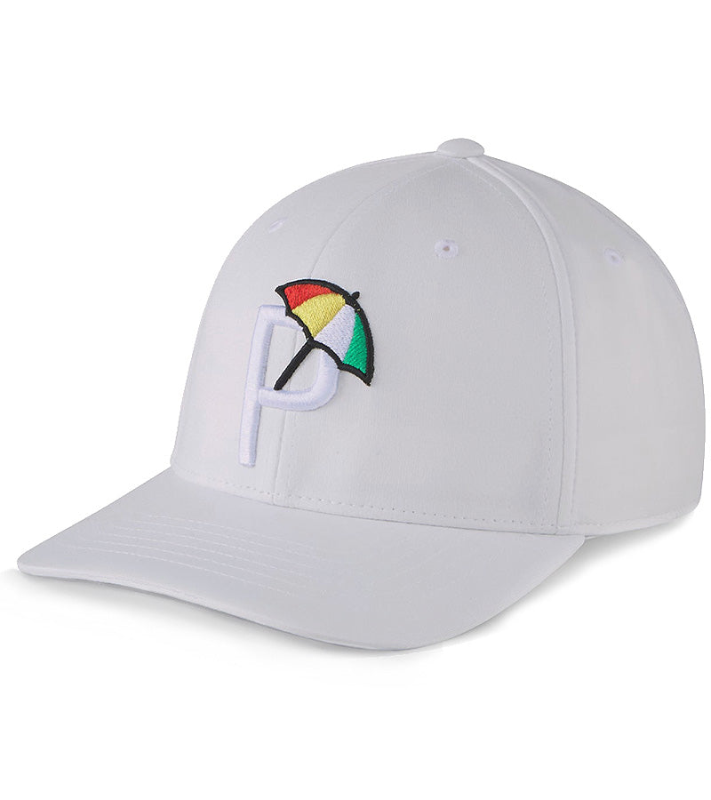 Puma Palmer P Golf Cap 3quarter view in Bright White / Ash Gray