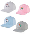 Puma Palmer P Golf Cap showing 4 caps in 4 colors: Bright White / Ash Gray, Ash Gray / White Glow, Blue Bell / White Glow, Pale Pink / White Glow with the Palmer P logo with a colorful golf umbrella