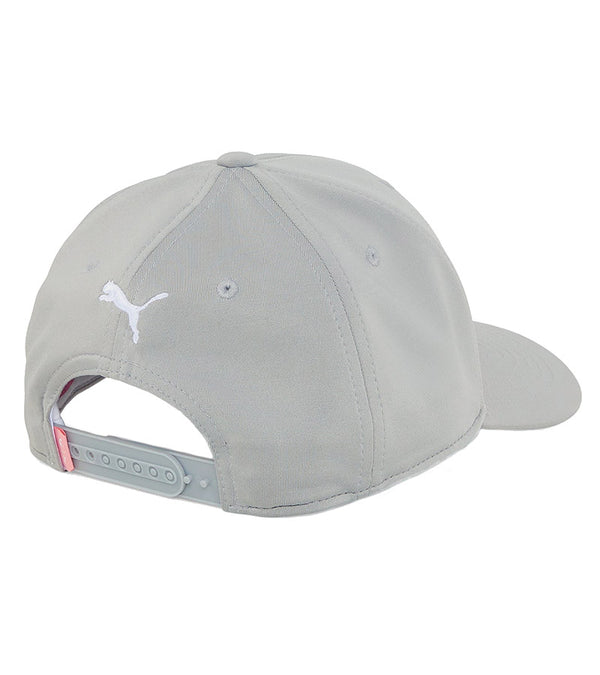 Puma Palmer P Golf Cap back view in Ash Gray / White Glow with the Puma cat logo