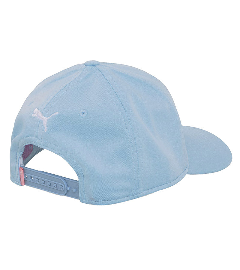 Puma Palmer P Golf Cap back view in Blue Bell / White Glow with the Puma cat logo