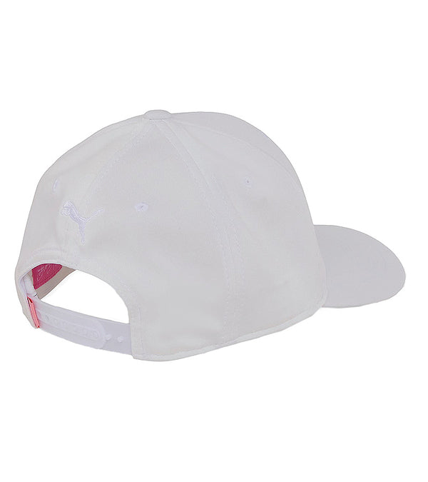 Puma Palmer P Golf Cap back view in Bright White / Ash Gray th the Puma cat logo