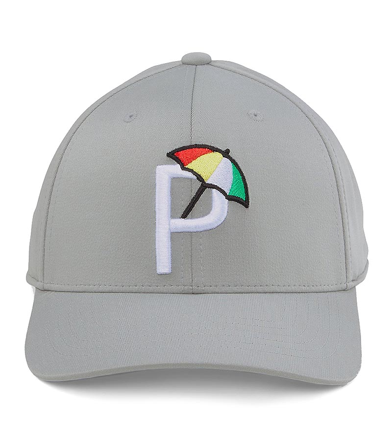 Puma Palmer P Golf Cap front view in Ash Gray / White Glow