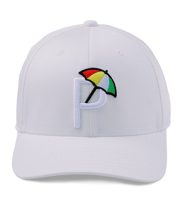 Puma Palmer P Golf Cap front view in Bright White / Ash Gray