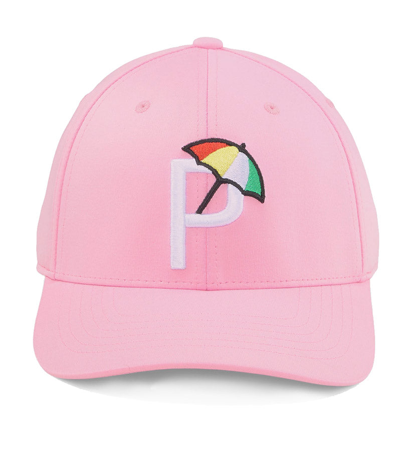 Puma Palmer P Golf Cap front view in Pale Pink / White Glow