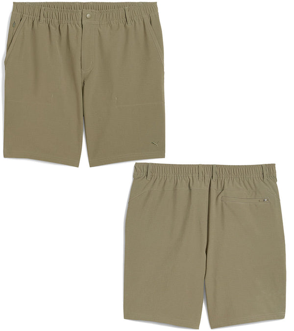 Puma Ripguard 8" Mens Golf Shorts  in Dark Sage with front & back view of shorts