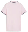 Puma Womens Pique Borrego Sleeveless Golf Polo Shirt - back in solid Pale Pink featuring a classic ribbed collar with dark navy contrast piping and a five-button inner placket.