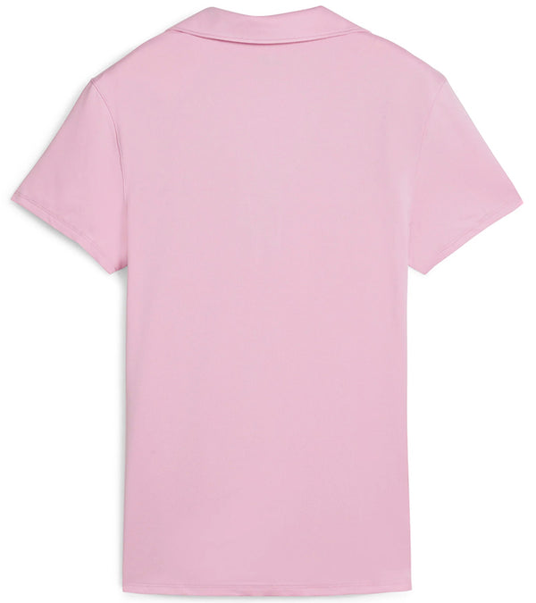 Puma Womens CLOUDSPUN Piped Golf Polo Shirt / Short Sleeve - back in solid Pink Icing. With a classic collar, the golf shirt’s standout feature is its piped detailing at the V neckline adding a touch of sophistication to the overall design