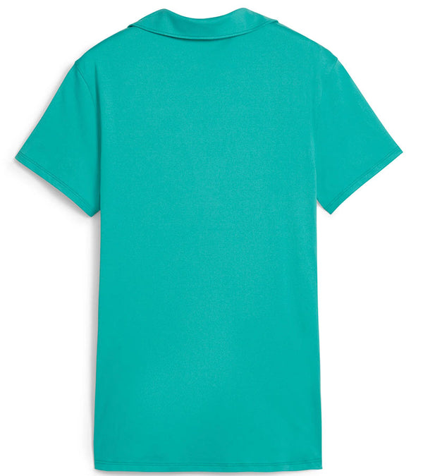 Puma Womens CLOUDSPUN Piped Golf Polo Shirt / Short Sleeve - back in solid Sparkling Green. With a classic collar, the golf shirt’s standout feature is its piped detailing at the V neckline adding a touch of sophistication to the overall design