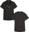 Puma Womens CLOUDSPUN Piped Golf Polo Shirt / Short Sleeve - front i& back n solid Black Puma. With a classic collar, the golf shirt’s standout feature is its piped detailing at the V neckline adding a touch of sophistication to the overall design.