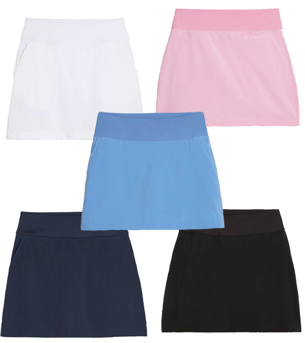 Puma Blake 17.5" Womens Golf Skirt in 5 colors Puma Black, Deep Navy, White Glow , Pink Icing , Blue Skies- front view