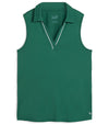 Puma Womens CLOUDSPUN Piped Sleeveless Golf Polo Shirt- front in solid Vine. With a classic collar, the golf shirt’s standout feature is its piped detailing at the V neckline adding a touch of sophistication to the overall design