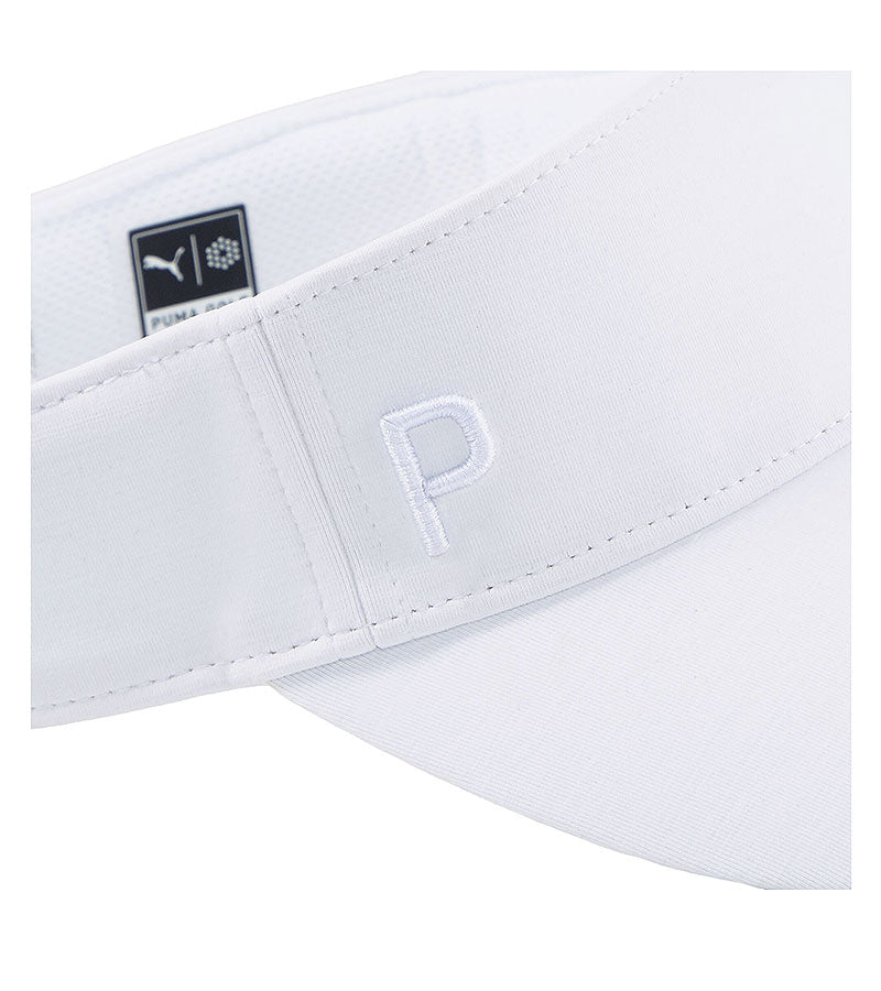 Puma Womens Sport P Golf Visor in white closeup of logo