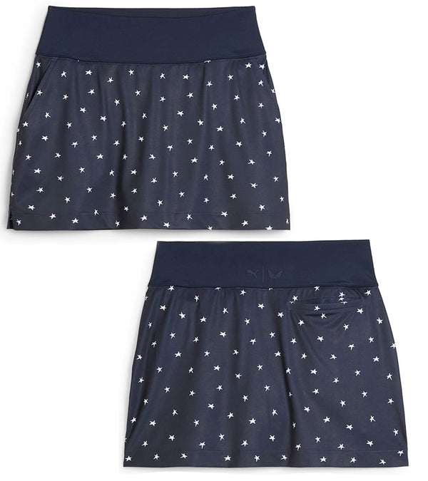 Puma Volition Dancing Stars Golf Skirt  in Deep Navy - front & back views