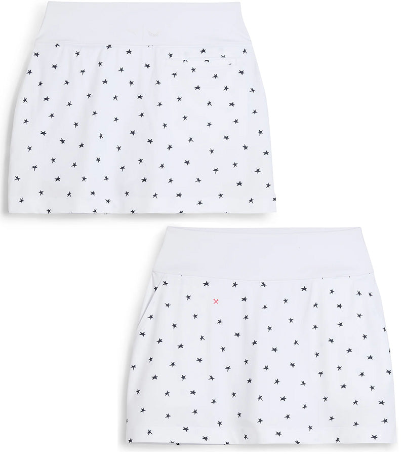 Puma Volition Dancing Stars Golf Skirt  in White Glow - front & back views