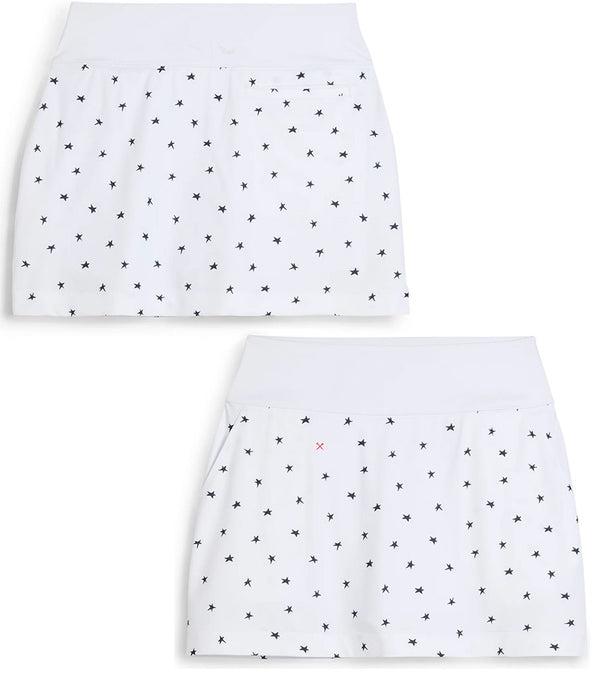 Puma Volition Dancing Stars Golf Skirt  in White Glow - front & back views