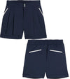 Puma x AP Solid Women’s Golf Shorts- partial model -front & back in Deep Navy with contrast white piping on the pockets 