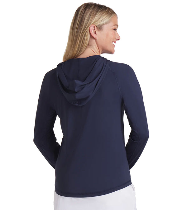 Puma YouV Brrr Women’s Golf Hoodie in Deep Navy - partial model back view