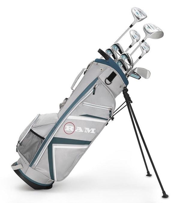 Ram Golf Accubar Plus Ladies Golf Clubs Set d- stand bain silver gray with teal  and white details with 0 clubs