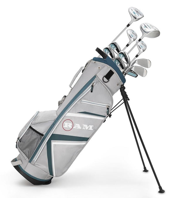 Ram Golf Accubar Plus Ladies Golf Clubs Set stand bag with 11 clubs in silver gray with teal  and white details