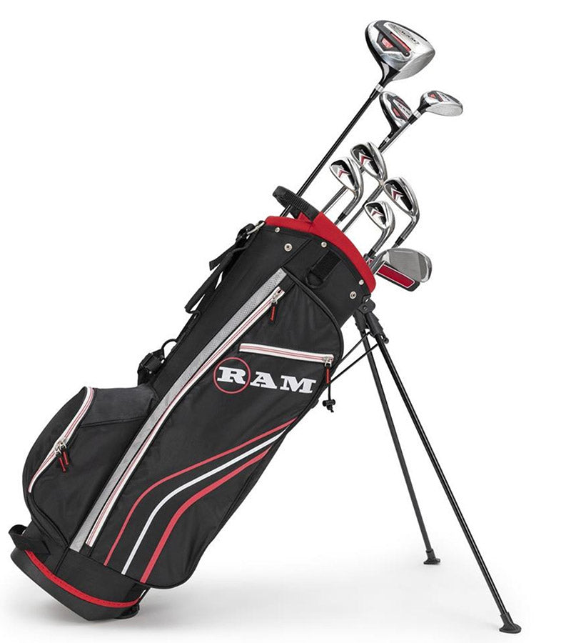 Ram Golf Accubar Mens Golf Clubs Set - bag with clubs in black with red and silver accents/details