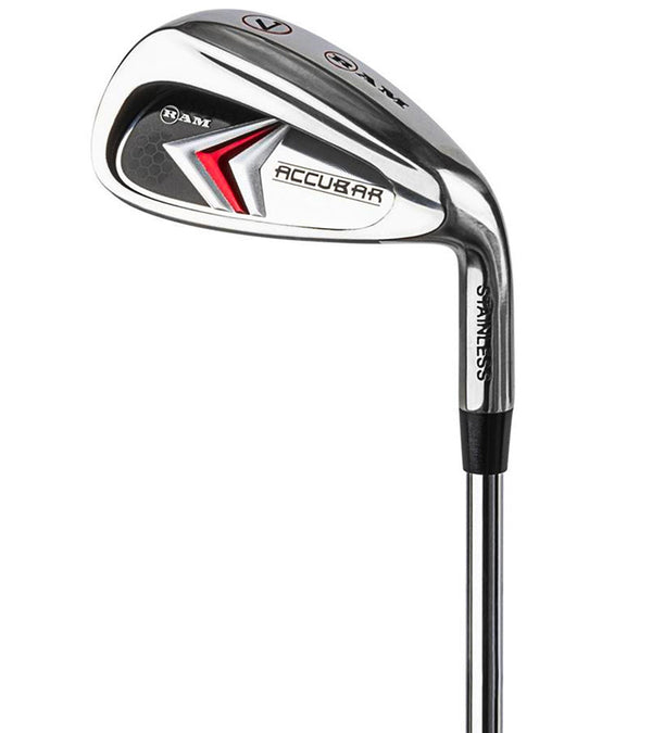 Ram Golf Accubar Plus Mens Golf Clubs Set -#7 iron in black with red and silver accents/details