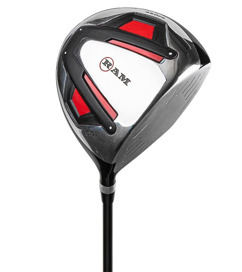 Ram Golf Accubar Plus Men's Golf Clubs Set - driver in black with red and silver details & accents