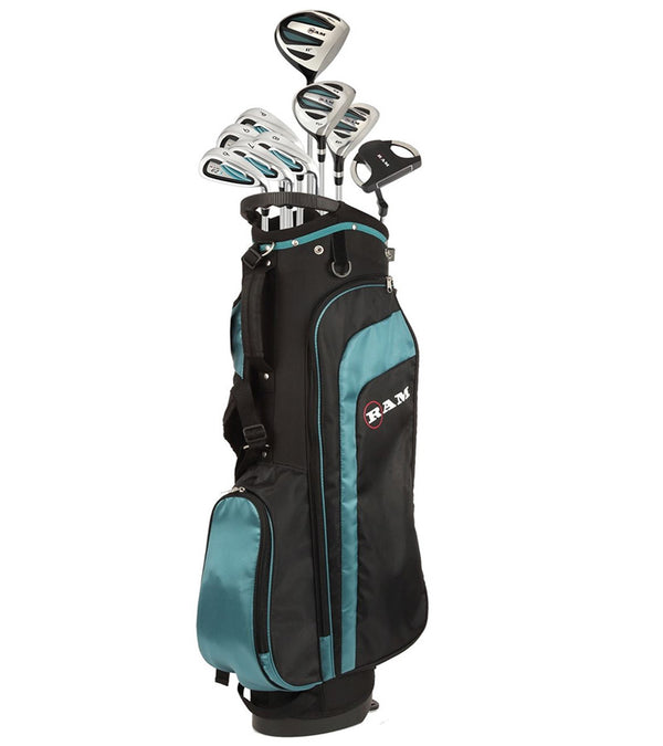 Ram Golf EZ3 Ladies Golf Clubs Set- Stand bag with 10 clubs in black with teal accents/details