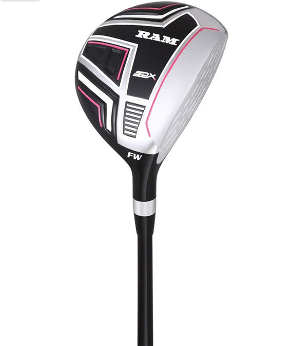 Ram Golf SDX Ladies Golf Clubs Set  -#3 Fairway Wood in black with white and contrasting pink details.