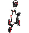 Ram Golf X-Pro Laser 3 Wheel Golf Pull Cart in black with red wheel details- head-on open view