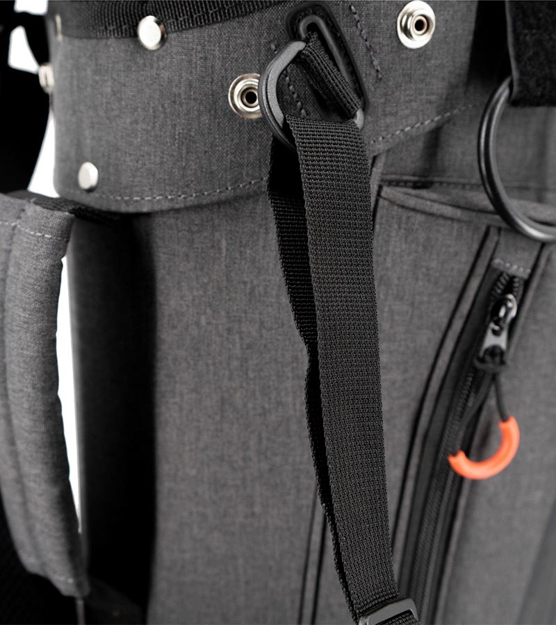 Stix Stand Golf Bag in dark charcoal with closeup of straps