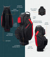 Sunday Golf The Big Rig Golf Cart Bag in Blackjack - black with red details - with  4 views showing all features